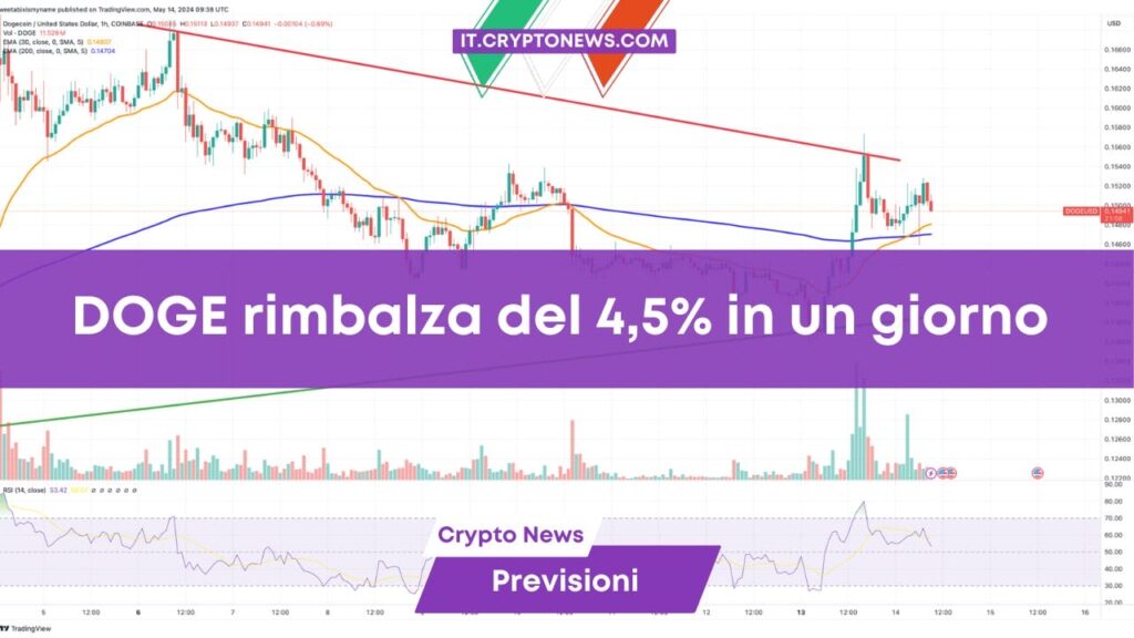 Previsioni prezzo Dogecoin: DOGE rimbalza del 4,5% in un giorno