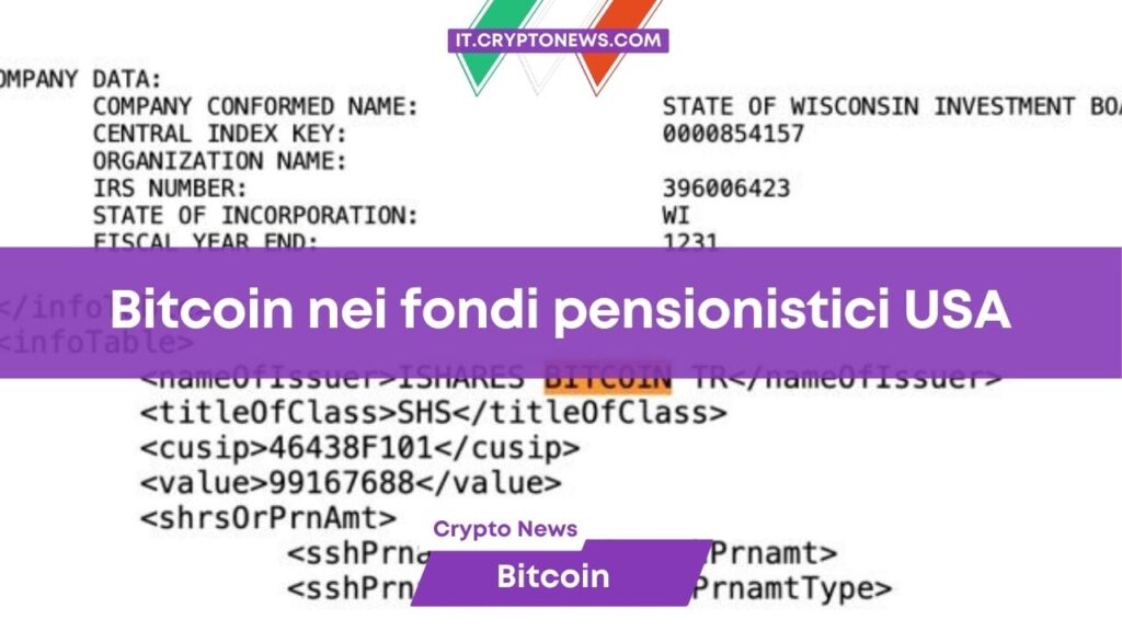 Lo State of Wisconsin Investment Board acquista l’ETF Spot su Bitcoin (di BlackRock) per i suoi fondi pensione